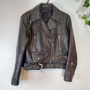 Zara Black Leather Moto Jacket